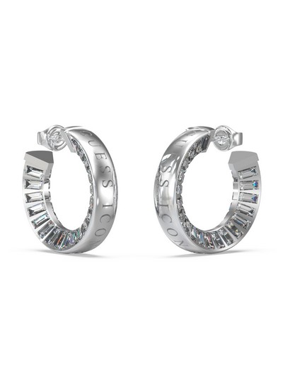 GUESS Icon 25mm Clear Baguette Hoops Silver
