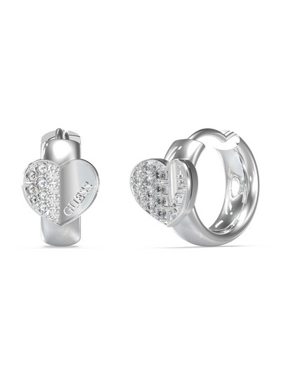 Lovely GUESS 15mm Plain & Pave Heart Hugs Silver