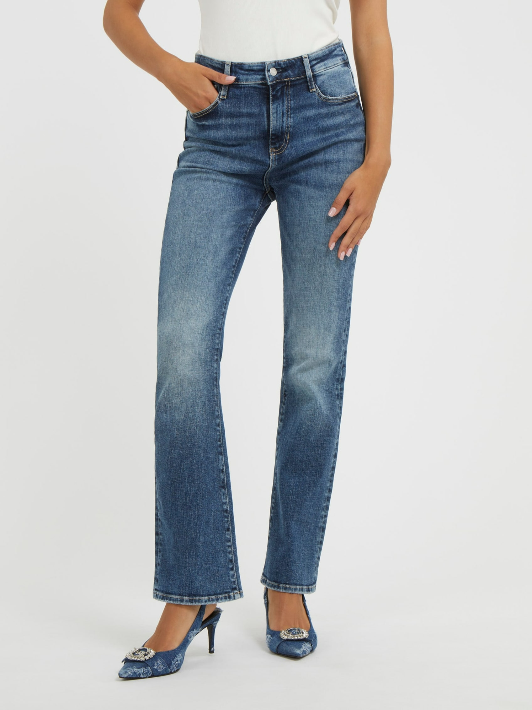 ECO HIGH RISE FLARE DENIM PANTS | Guess Philippines