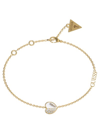 Lovely GUESS White & Pave Heart Charm Gold