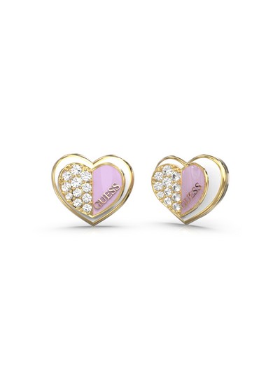Lovely GUESS 16mm Lilac Double Heart Studs Gold