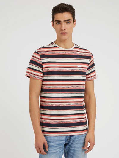 Crew Neck Striped GUESS Patch Tee